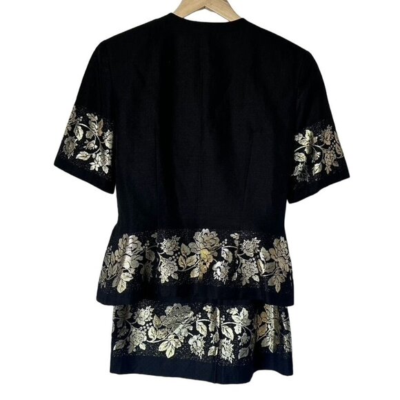 Vintage Albert Nipon Black & Gold Floral Embroidered Linen Skirt Suit Women's 8 - Picture 4 of 11